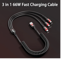 واير شحن ثلاثي3 in 1 66W Fast Charging Cable Type C Cable Micro USB Cable for iPhone Charging Cable for Samsung Xiaomi Huawei 