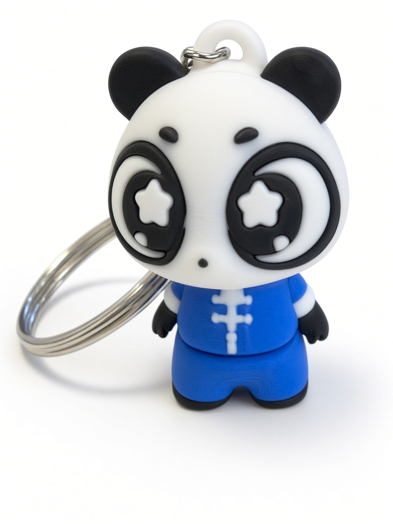 3D Printed Anime Panda in Blue Outfit Keychain (PLA)